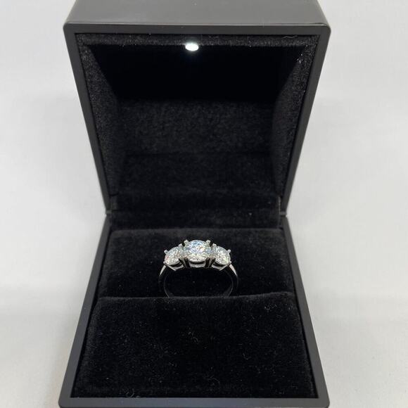 Three Stone Moissanite Ring Past Present Future Trilogy Wedding Anniversary Band - Picture 7 of 10